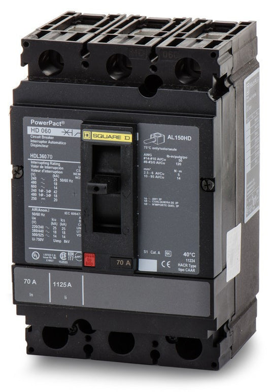 Interruptor Powerpact con zapatas 3 P x 70 A HDL36070 - Interruptor Powerpact HDL - Square D - Boxito.click