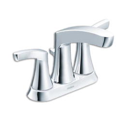 Mezcladora de dos manerales para lavabo de 4” con desagüe automático.