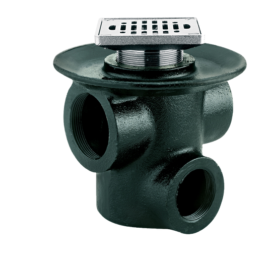 Coladera para piso de tres bocas con rejilla cuadrada 25-CH - Coladeras - Helvex - Boxito.click